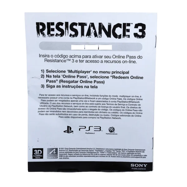 Resistance 3 PS3 Usado Completo Mídia Física Original PlayStation 3